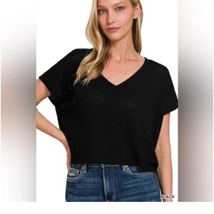 Black V-Neck Women's Top